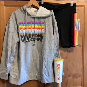 NWT Pride Lot Everyone Welcome Hoodie & Shorts MED/Equality Tumbler LGBTQ+